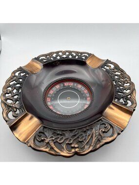 Vintage Las Vegas Nevada Roulette Wheel Spinning Ashtray Copper Filigree Japan